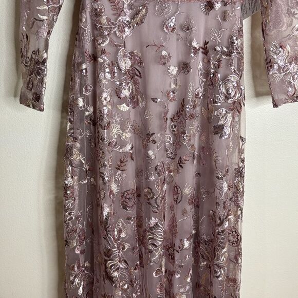 Mac Duggal EMBELLISHED V NECK ILLUSION LONG SLEEVE A LINE GOWN in rose size 4 - Picture 6 of 12